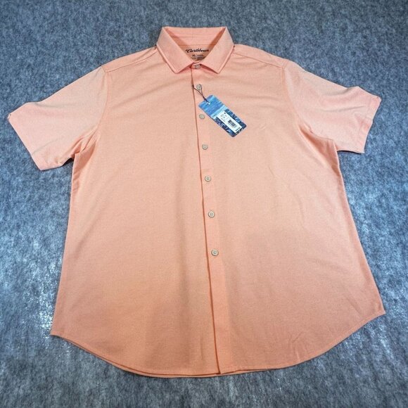 NWT Caribbean Men's Peach Button-Down Shirt XL 57% Cotton 43% Polyester Dillards - Picture 2 of 7